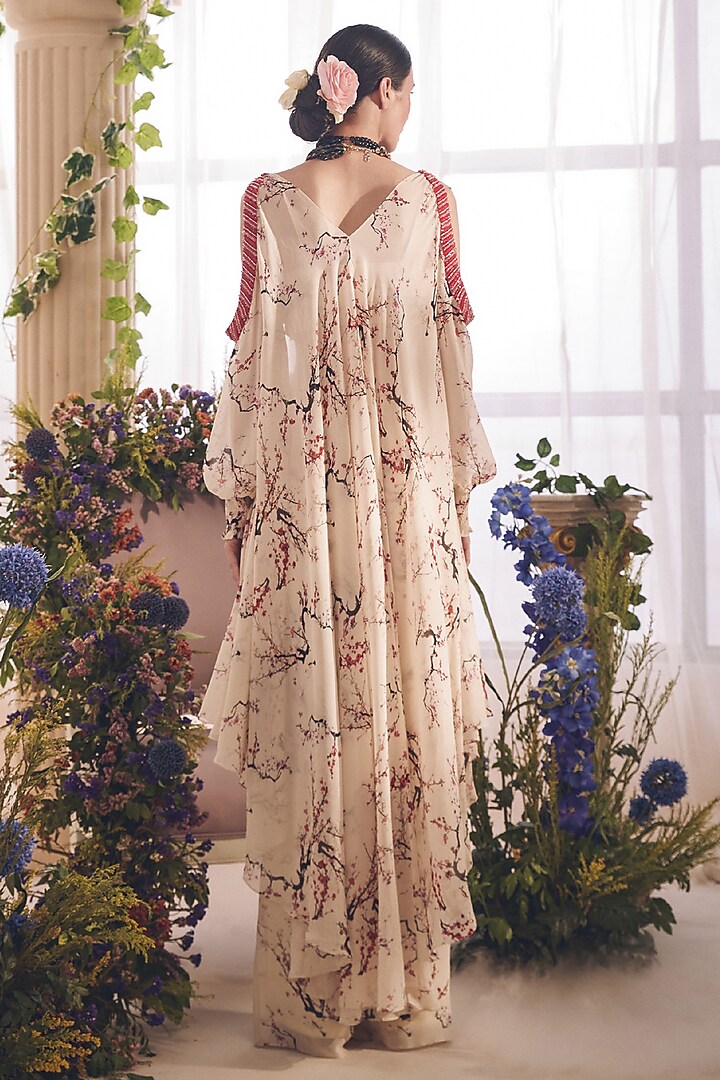 White Pure Georgette Printed & Hand Embroidered Cape Set by Monarch at Pernia's Pop Up Shop