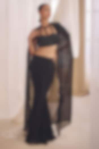 Midnight Black Pure Georgette Skirt Set by Monarch at Pernia's Pop Up Shop