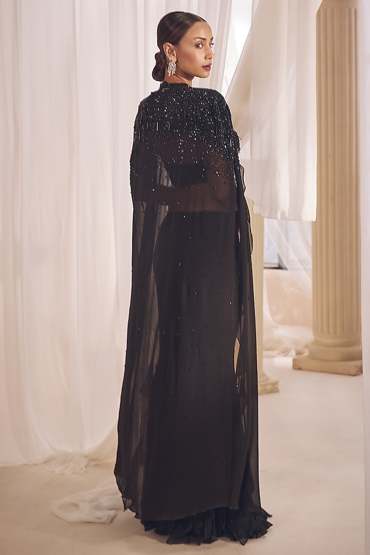 Midnight Black Pure Georgette Skirt Set by Monarch at Pernia's Pop Up Shop