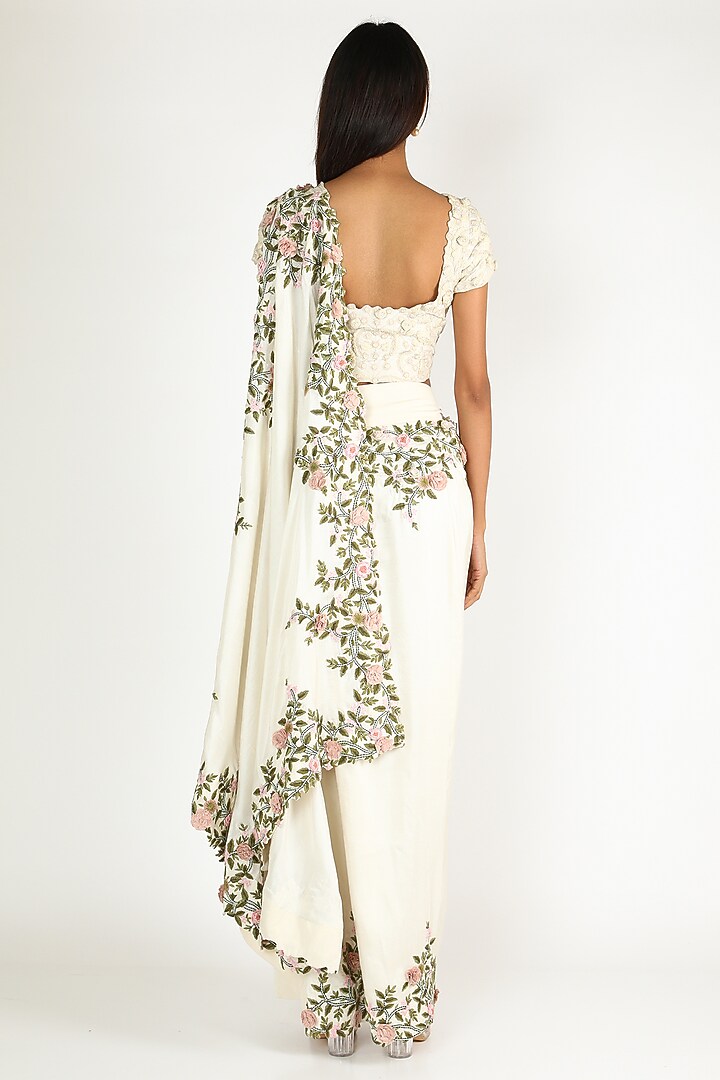 Ivory Embroidered Draped Reception Saree Set by Minaxi Dadoo at Pernia's Pop Up Shop