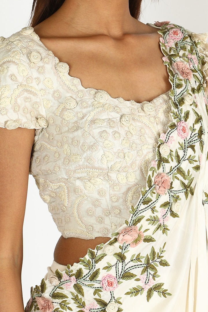 Ivory Embroidered Draped Reception Saree Set by Minaxi Dadoo at Pernia's Pop Up Shop
