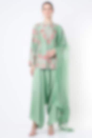 Mint Green Silk Kurta Set by Minaxi Dadoo