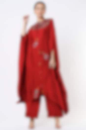 Red Satin Cowl Kaftan Set by Minaxi Dadoo at Pernia's Pop Up Shop