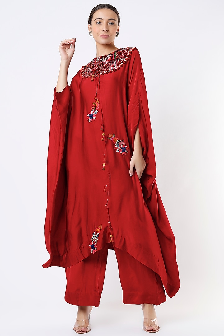 Red Satin Cowl Kaftan Set by Minaxi Dadoo at Pernia's Pop Up Shop