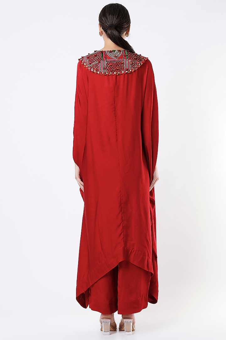 Red Satin Cowl Kaftan Set by Minaxi Dadoo at Pernia's Pop Up Shop