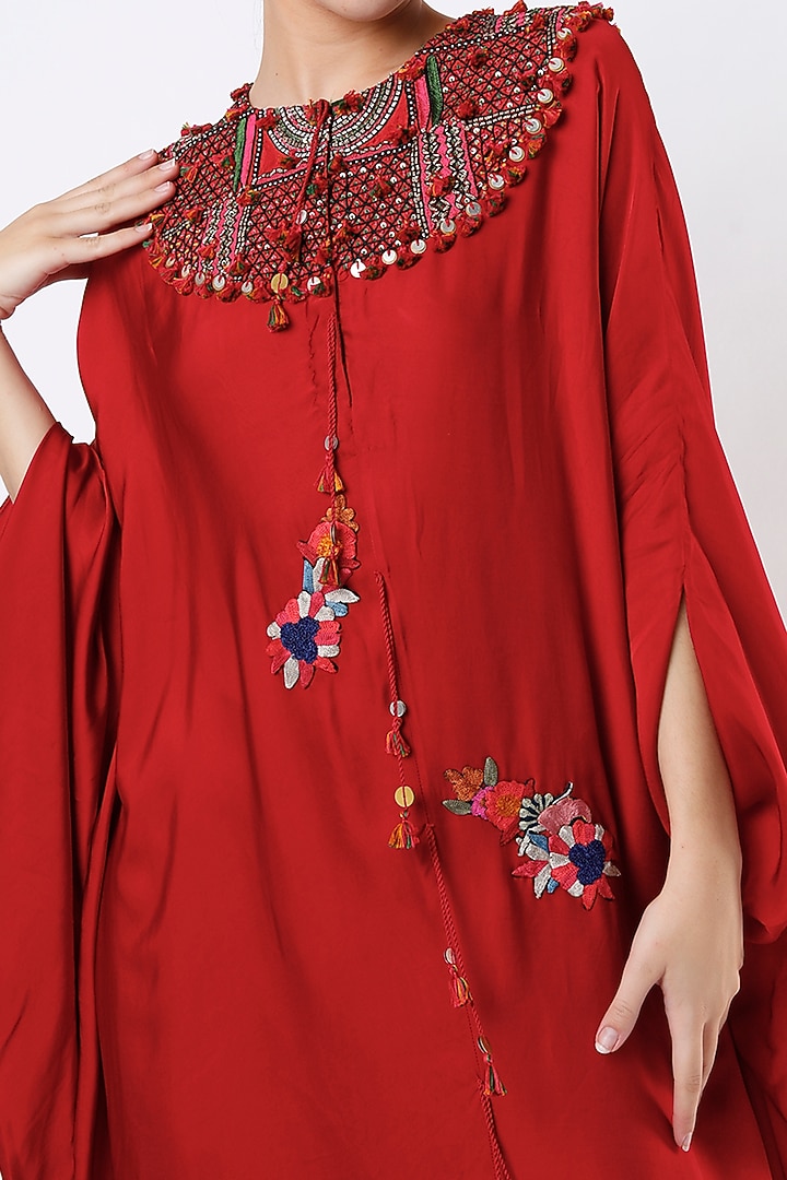 Red Satin Cowl Kaftan Set by Minaxi Dadoo at Pernia's Pop Up Shop