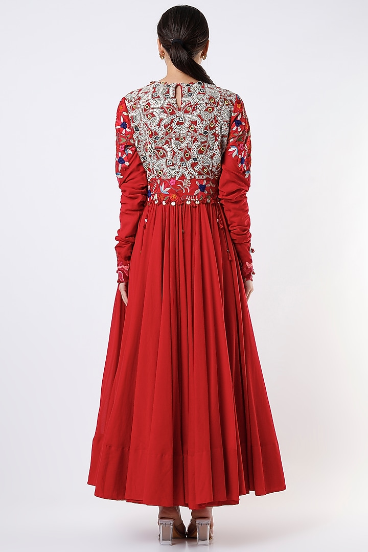 Red Chanderi Bridal Anarkali Set by Minaxi Dadoo at Pernia's Pop Up Shop