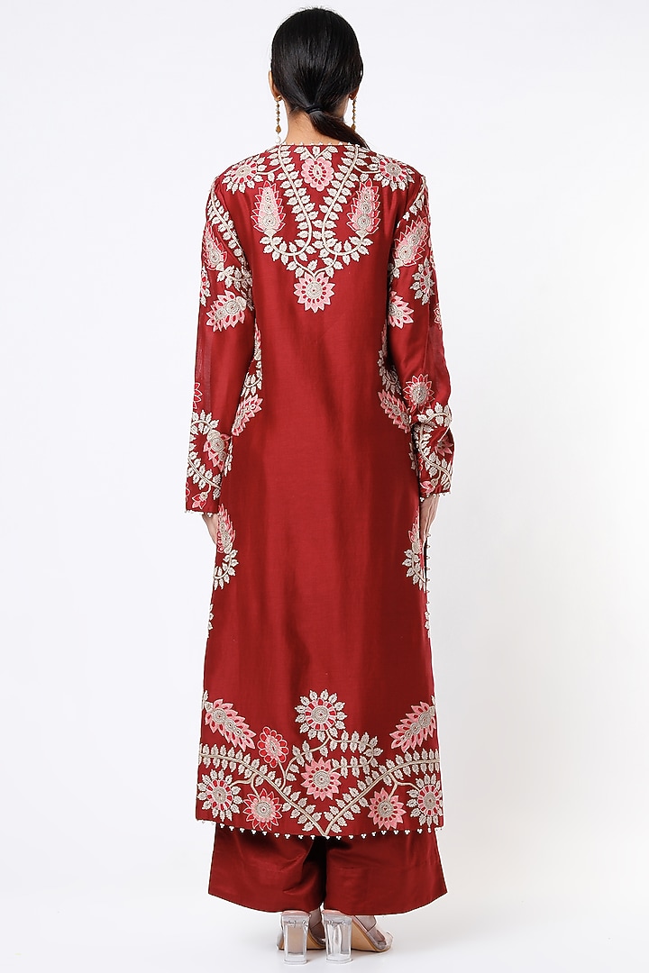 Maroon Chanderi Kurta Set by Minaxi Dadoo at Pernia's Pop Up Shop