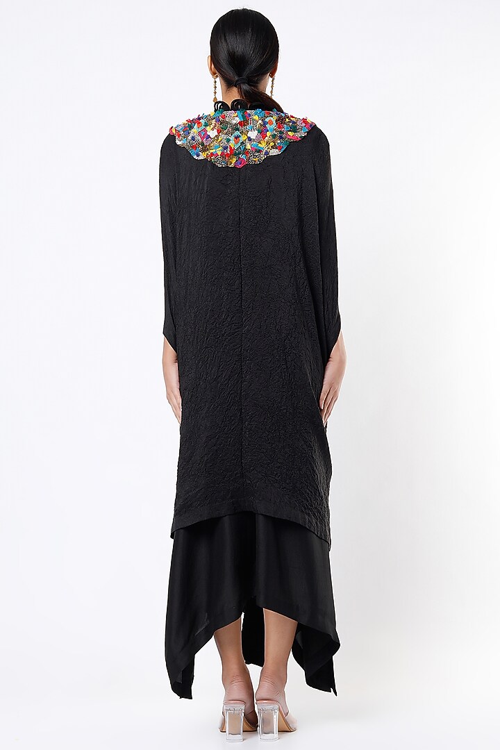 Black Silk Party Wear Dress With Cape by Minaxi Dadoo at Pernia's Pop Up Shop