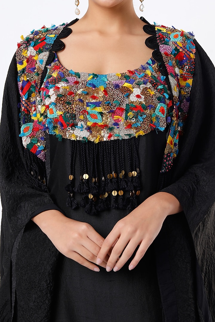 Black Silk Party Wear Dress With Cape by Minaxi Dadoo at Pernia's Pop Up Shop