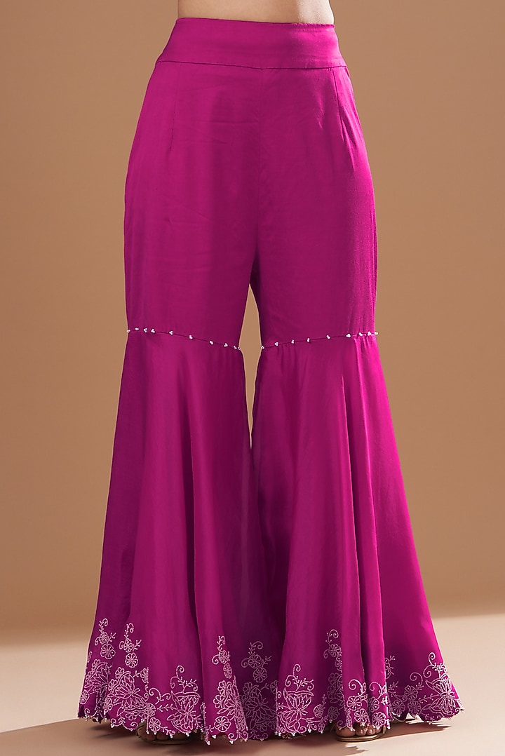 Rani Pink Dupion Embroidered Cape Set by Minaxi Dadoo at Pernia's Pop Up Shop