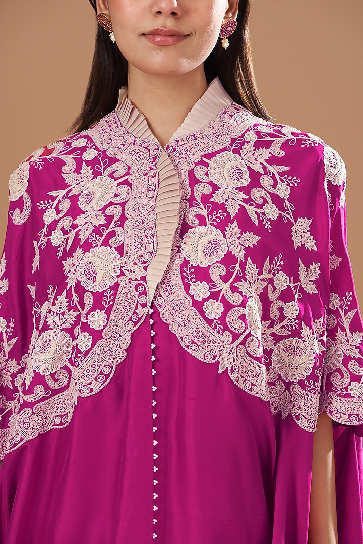 Rani Pink Dupion Embroidered Cape Set by Minaxi Dadoo at Pernia's Pop Up Shop