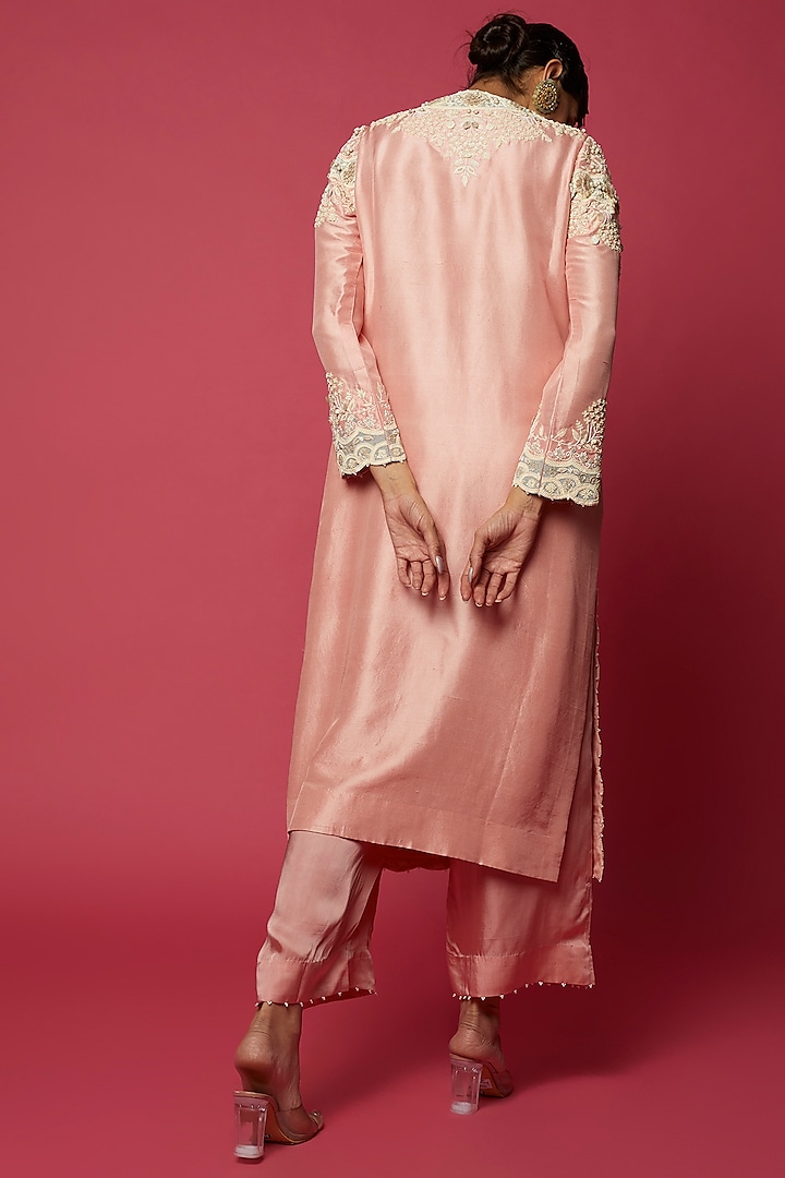 Pink Dupion Embroidered Kurta Set by Minaxi Dadoo at Pernia's Pop Up Shop