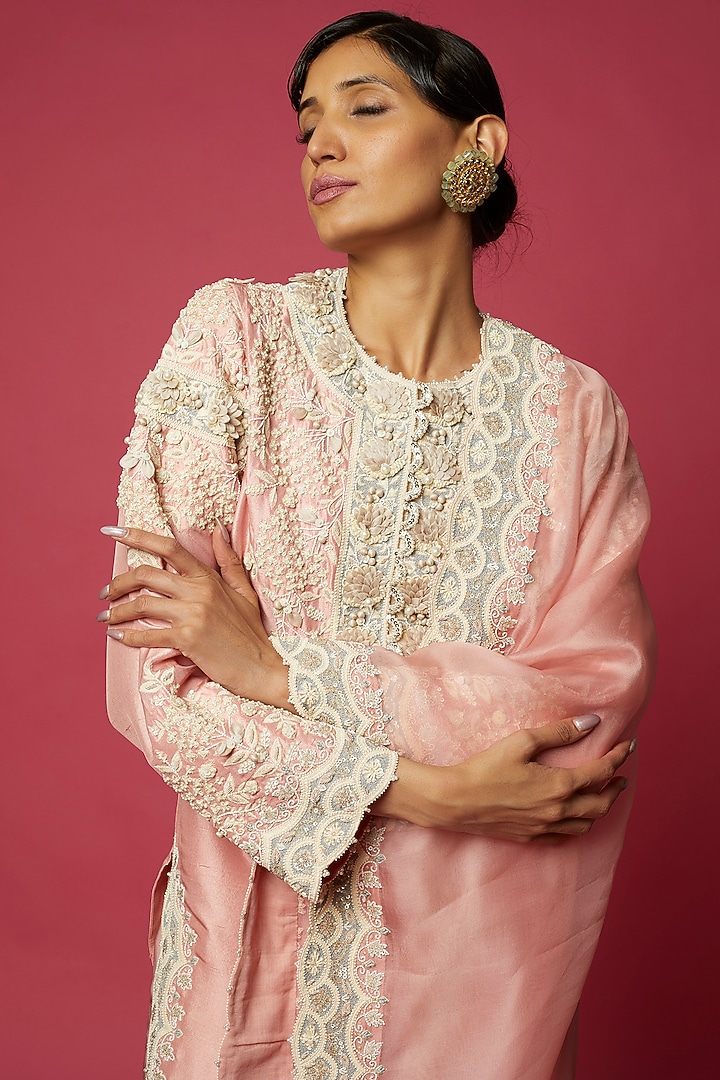 Pink Dupion Embroidered Kurta Set by Minaxi Dadoo at Pernia's Pop Up Shop