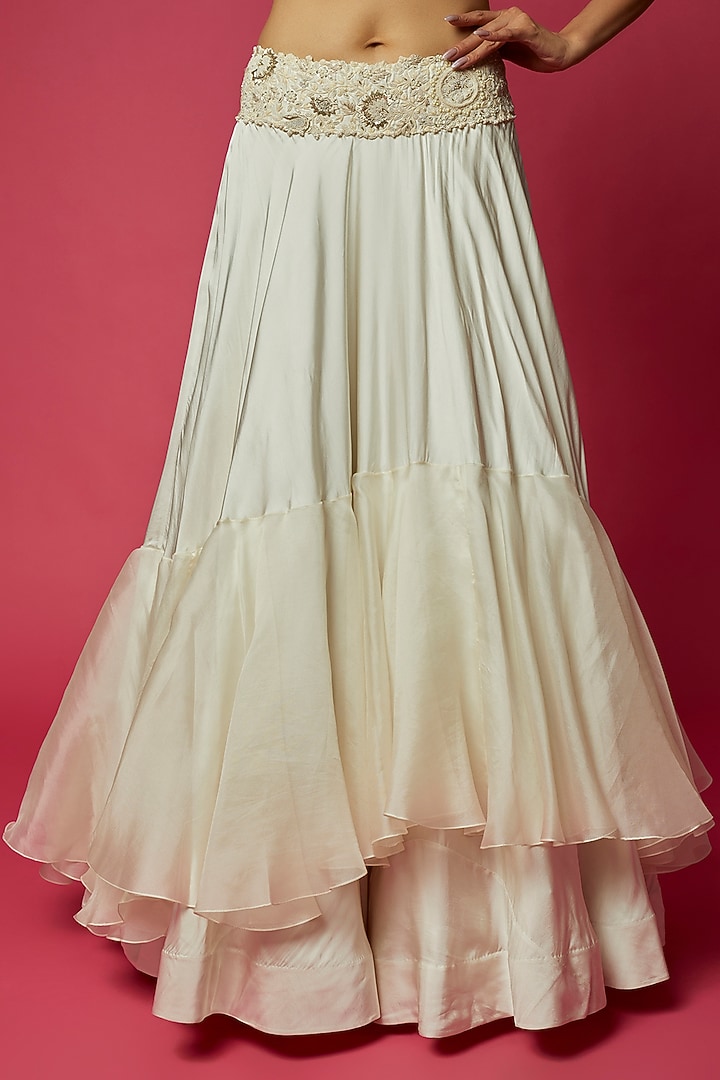 Ivory Silk & Organza Floral Embroidered Cape Set by Minaxi Dadoo at Pernia's Pop Up Shop