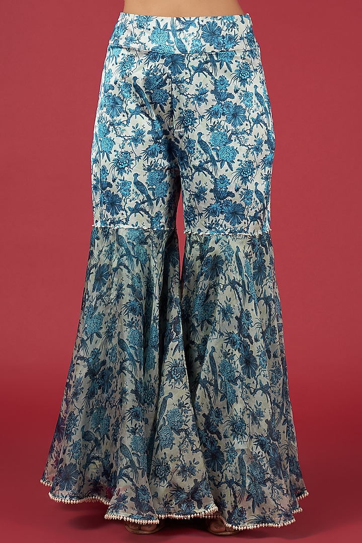Blue Organza Printed Bridal Sharara Set by Minaxi Dadoo at Pernia's Pop Up Shop