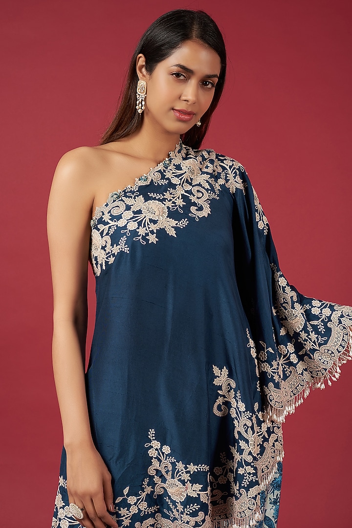 Blue Organza Printed Bridal Sharara Set by Minaxi Dadoo at Pernia's Pop Up Shop