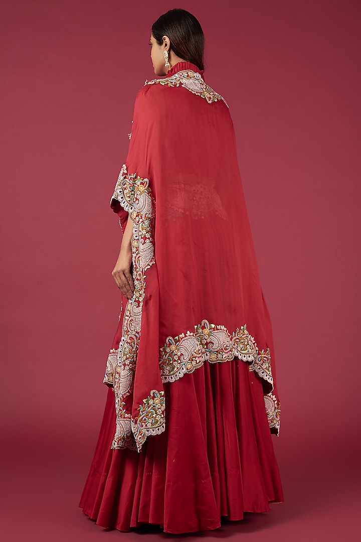 Red Organza Embroidered Butterfly Cape Set by Minaxi Dadoo at Pernia's Pop Up Shop