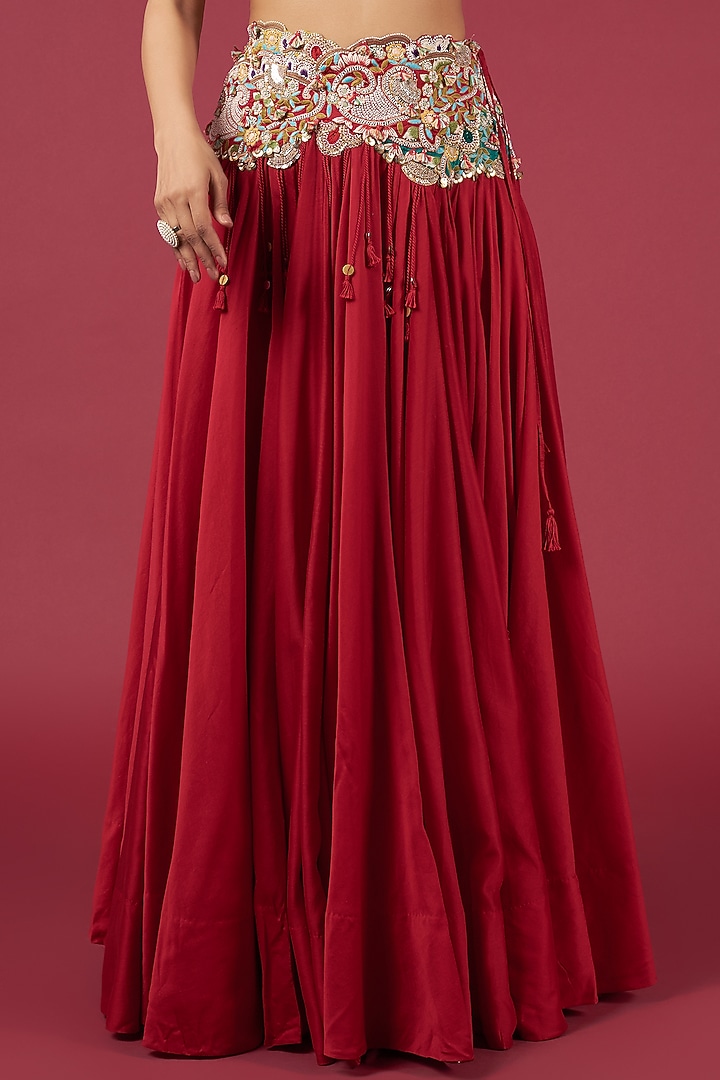 Red Organza Embroidered Butterfly Cape Set by Minaxi Dadoo at Pernia's Pop Up Shop