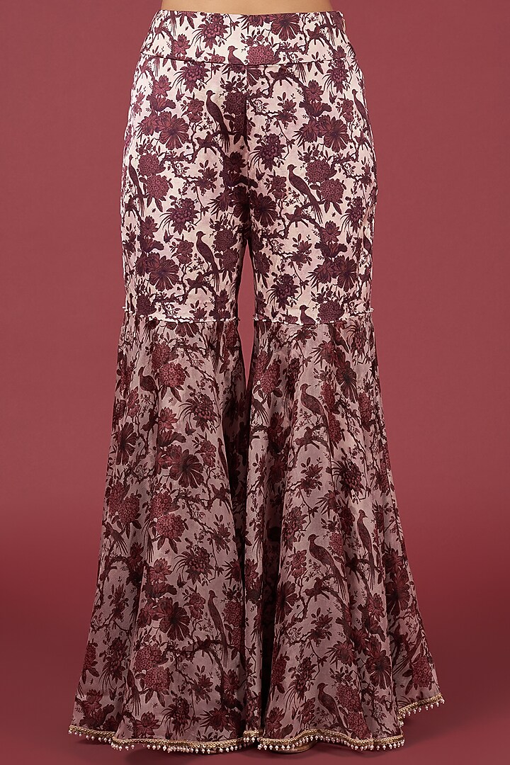 Maroon & Pink Organza Printed Bridal Sharara Set by Minaxi Dadoo at Pernia's Pop Up Shop