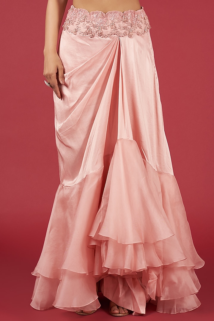 Pink Organza Embroidered Butterfly Cape Set by Minaxi Dadoo at Pernia's Pop Up Shop