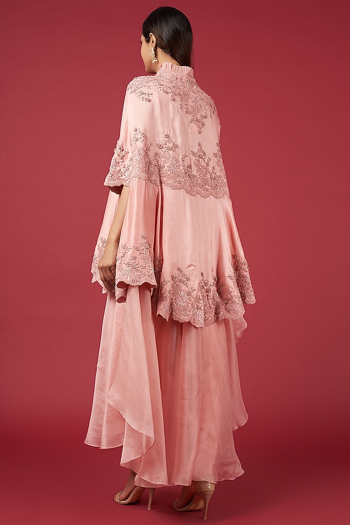 Pink Dupion Embroidered Cape Set by Minaxi Dadoo at Pernia's Pop Up Shop