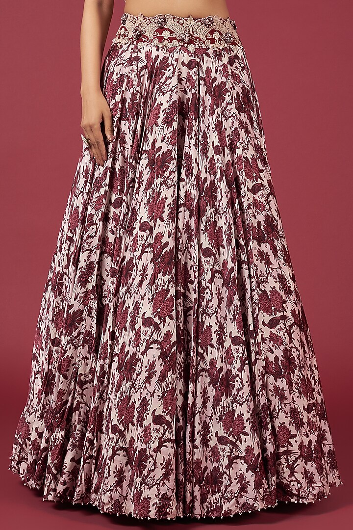 Pink Satin Printed Bridal Lehenga Set by Minaxi Dadoo at Pernia's Pop Up Shop