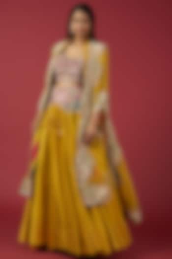 Yellow Organza Embroidered Butterfly Jacket Lehenga Set by Minaxi Dadoo
