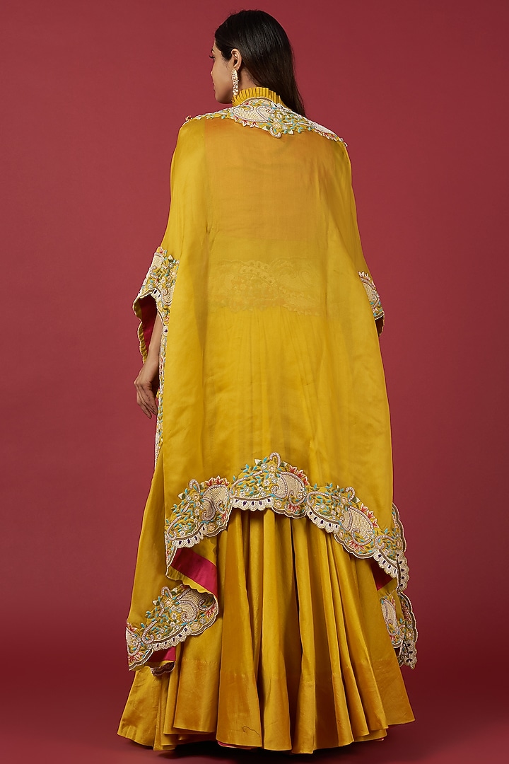 Yellow Organza Embroidered Butterfly Jacket Bridal Lehenga Set by Minaxi Dadoo at Pernia's Pop Up Shop