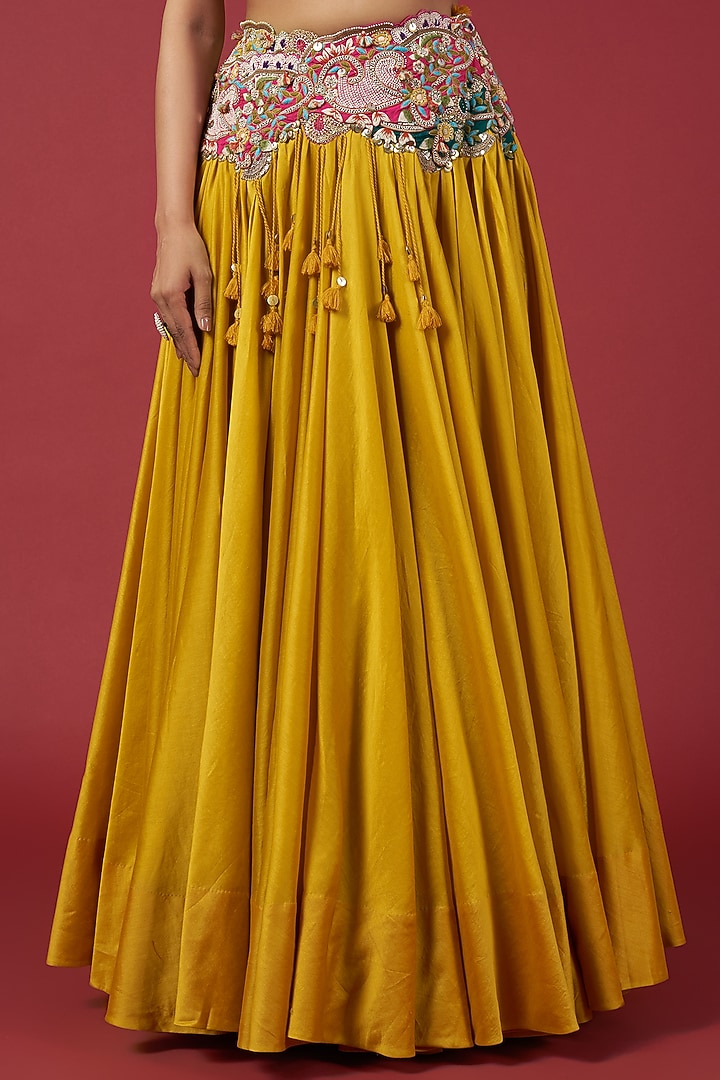 Yellow Organza Embroidered Butterfly Jacket Bridal Lehenga Set by Minaxi Dadoo at Pernia's Pop Up Shop