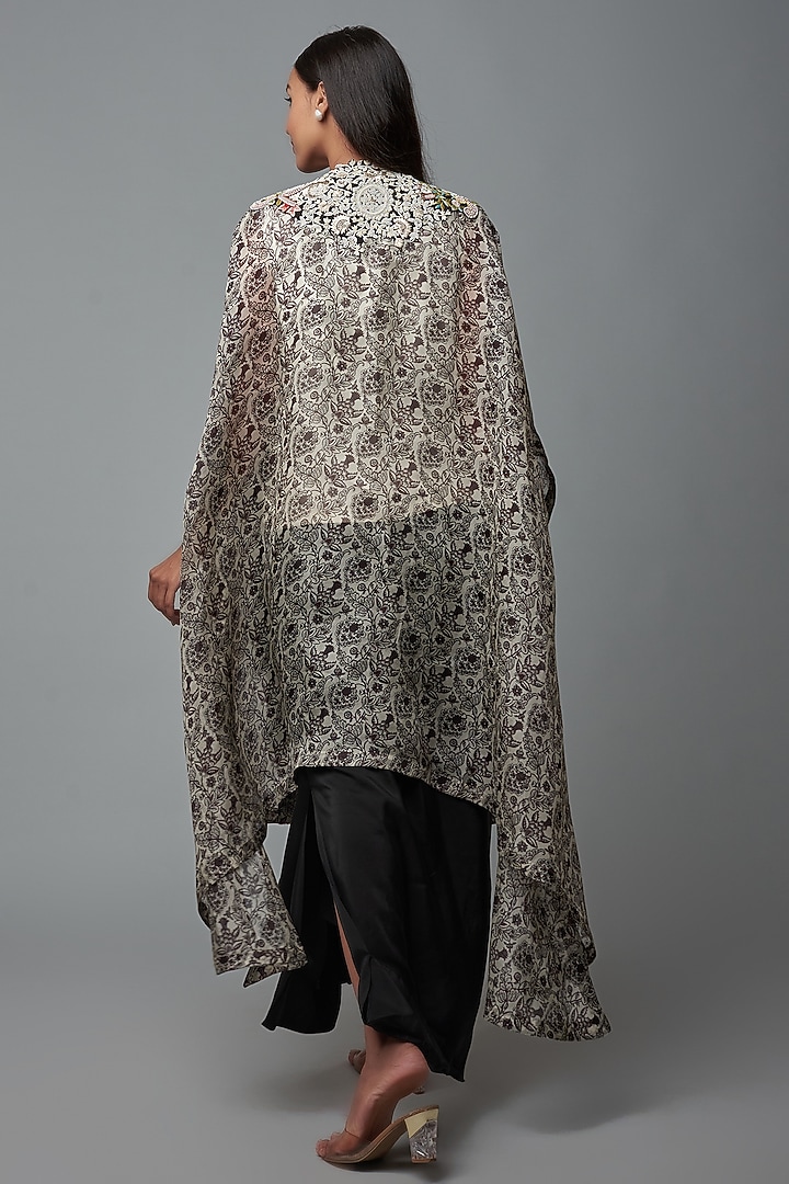 Black & White Organza Printed Cape Set by Minaxi Dadoo at Pernia's Pop Up Shop