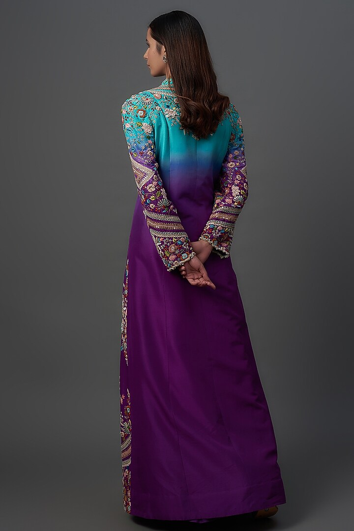 Purple Dupion Silk Embroidered Shaded Jacket Set by Minaxi Dadoo at Pernia's Pop Up Shop