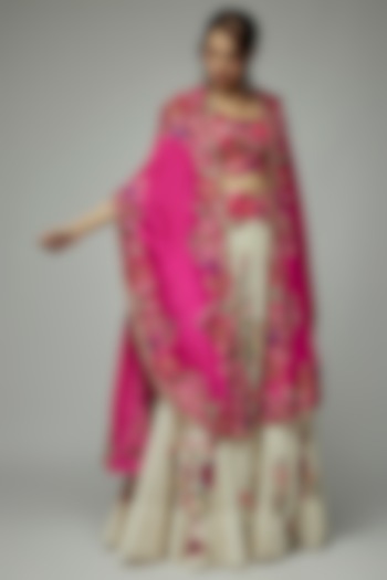 Rani Pink Chanderi Jacket Bridal Lehenga Set by Minaxi Dadoo at Pernia's Pop Up Shop