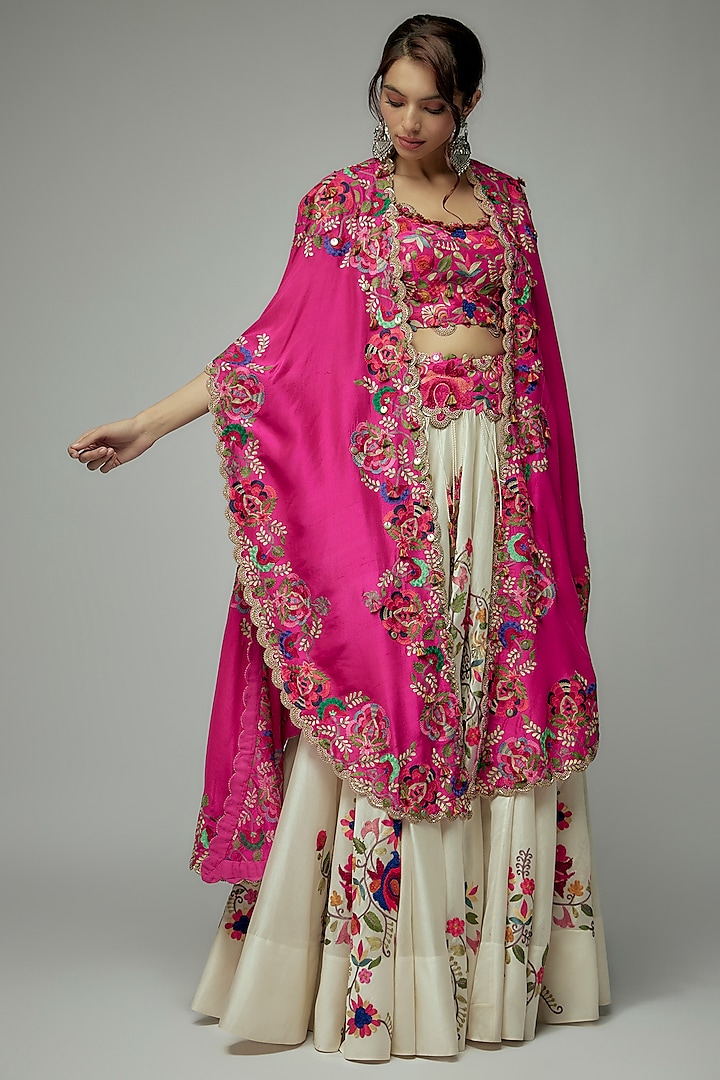 Rani Pink Chanderi Jacket Bridal Lehenga Set by Minaxi Dadoo at Pernia's Pop Up Shop