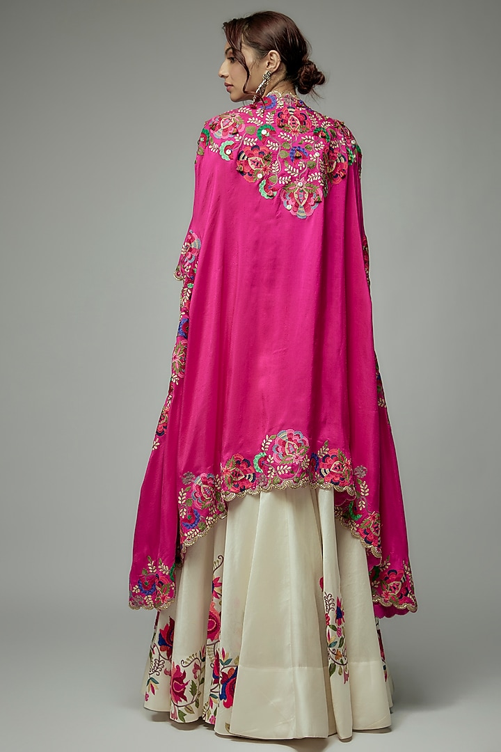 Rani Pink Chanderi Jacket Bridal Lehenga Set by Minaxi Dadoo at Pernia's Pop Up Shop