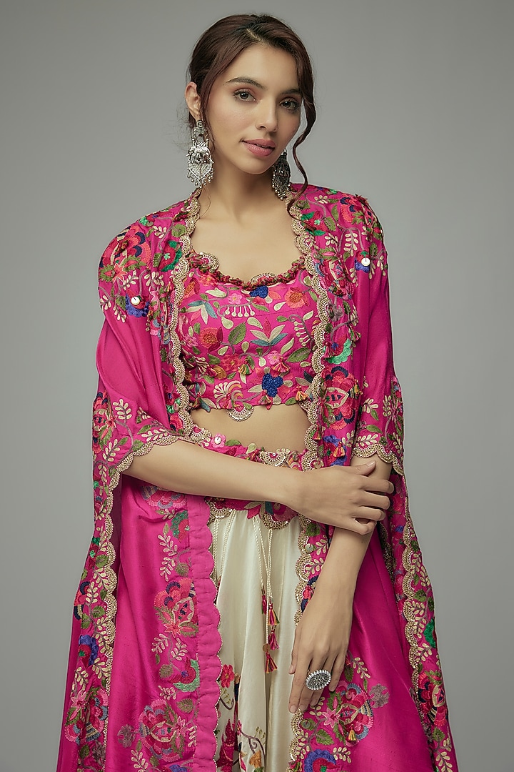 Rani Pink Chanderi Jacket Bridal Lehenga Set by Minaxi Dadoo at Pernia's Pop Up Shop