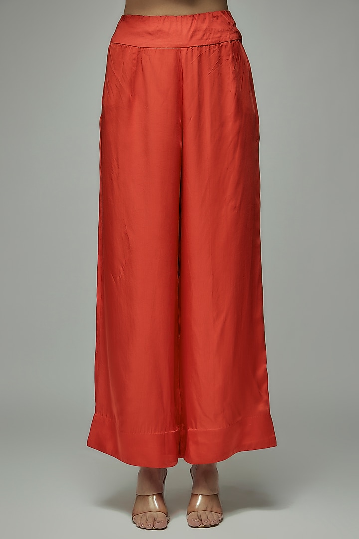Rust Orange Dupion Thread & Moti Embroidered Straight Kurta Set by Minaxi Dadoo at Pernia's Pop Up Shop
