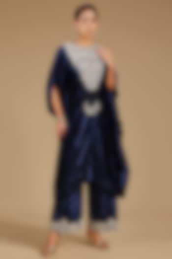 Blue Velvet Kaftan Set by Minaxi Dadoo at Pernia's Pop Up Shop