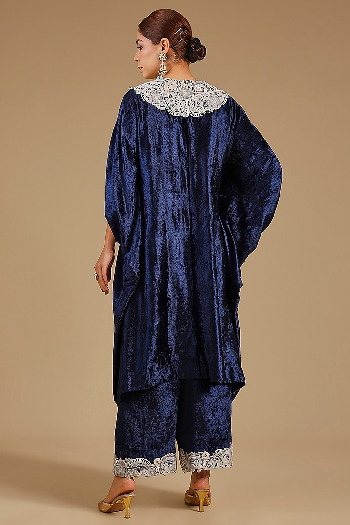 Blue Velvet Kaftan Set by Minaxi Dadoo at Pernia's Pop Up Shop