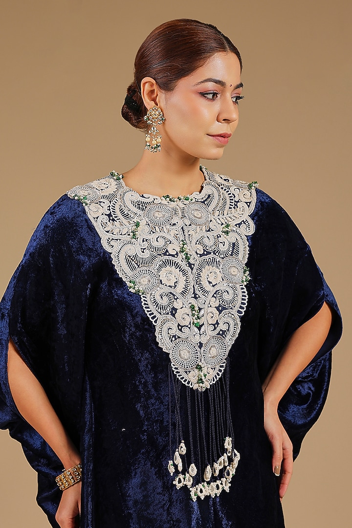 Blue Velvet Kaftan Set by Minaxi Dadoo at Pernia's Pop Up Shop