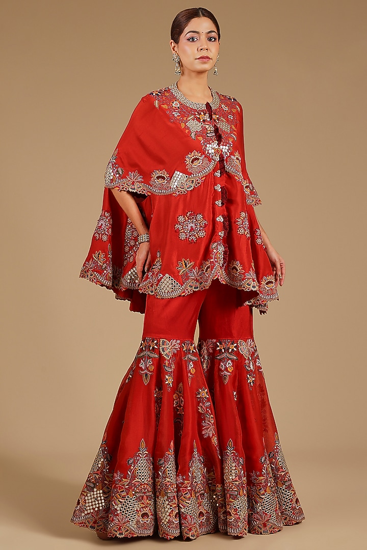 Rust Orange Mirror Work Gharara Set by Minaxi Dadoo at Pernia's Pop Up Shop