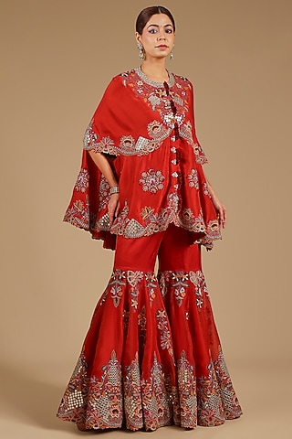 Rust Orange Mirror Work Gharara Set by Minaxi Dadoo