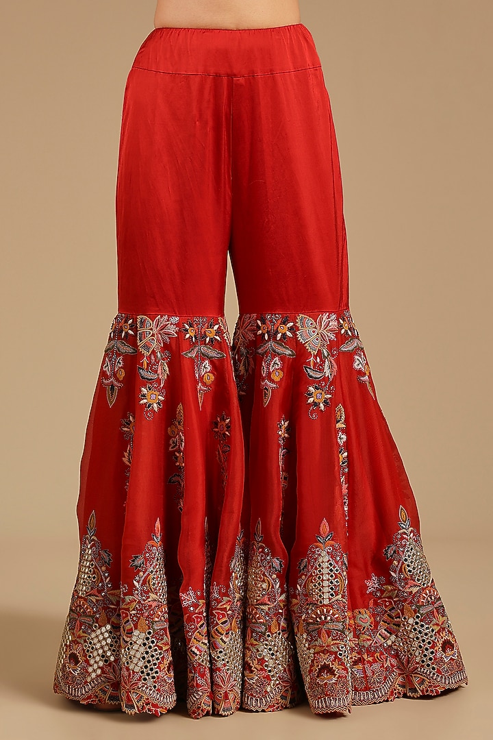 Rust Orange Mirror Work Gharara Set by Minaxi Dadoo at Pernia's Pop Up Shop