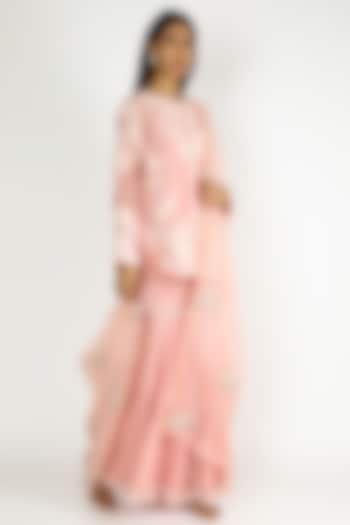 Blush Pink Chanderi & Organza Embroidered Gharara Set by Minaxi Dadoo at Pernia's Pop Up Shop