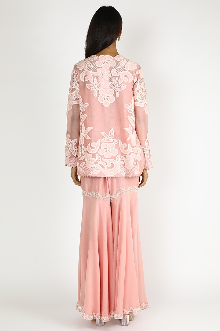 Blush Pink Chanderi & Organza Embroidered Gharara Set by Minaxi Dadoo at Pernia's Pop Up Shop