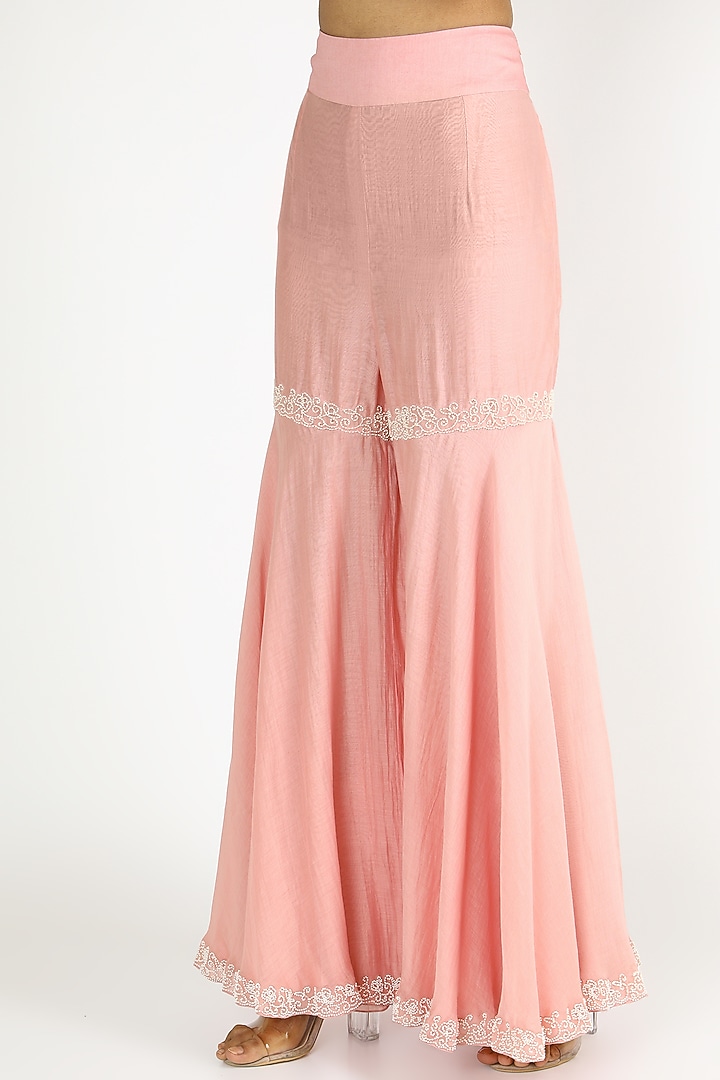 Blush Pink Chanderi & Organza Embroidered Gharara Set by Minaxi Dadoo at Pernia's Pop Up Shop