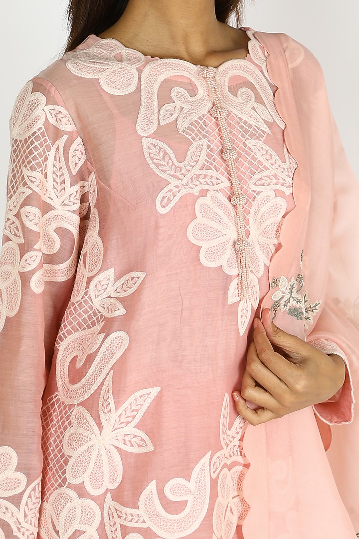 Blush Pink Chanderi & Organza Embroidered Gharara Set by Minaxi Dadoo at Pernia's Pop Up Shop