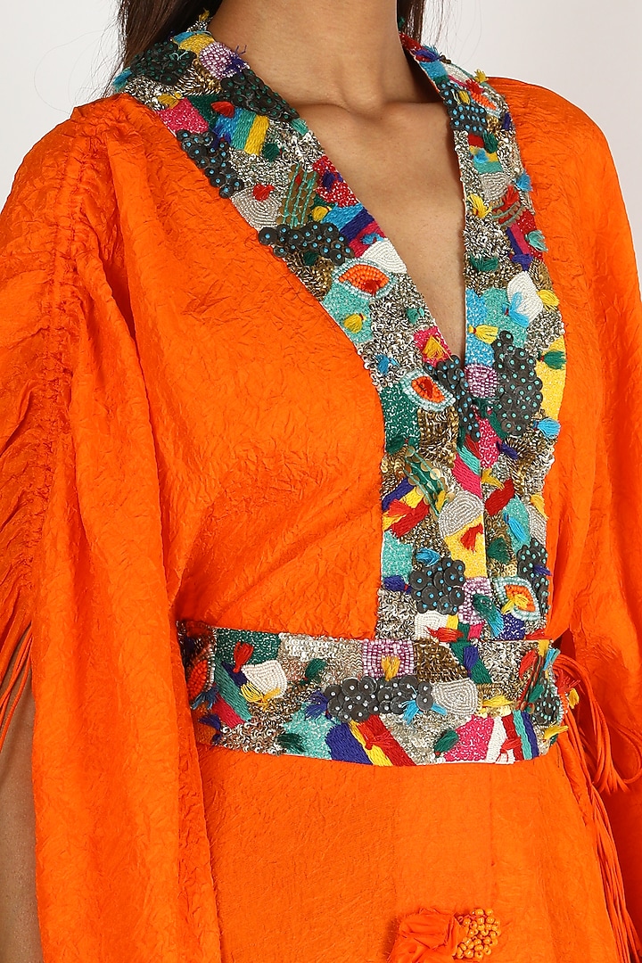 Orange Embroidered Kaftan by Minaxi Dadoo at Pernia's Pop Up Shop