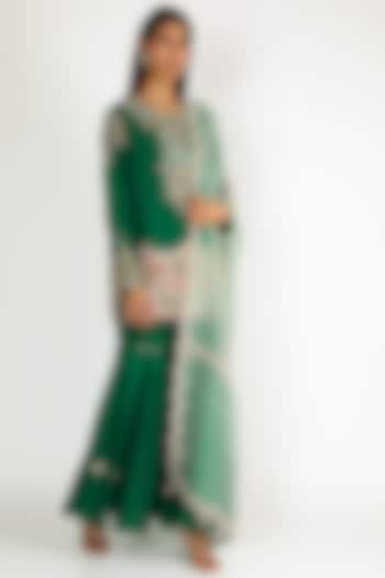 Green Embroidered Gharara Set by Minaxi Dadoo at Pernia's Pop Up Shop