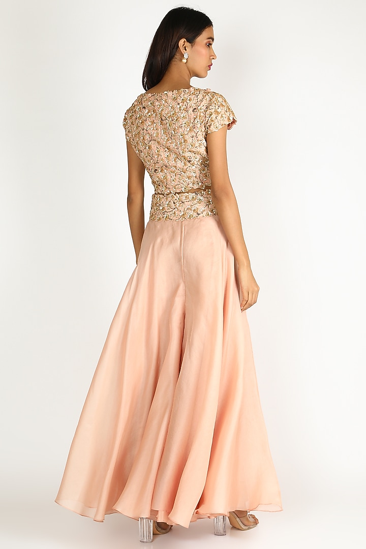Blush Pink Embroidered Draped Reception Saree Set by Minaxi Dadoo at Pernia's Pop Up Shop